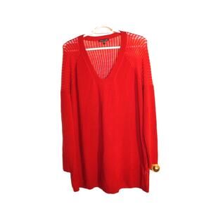 Eileen Fisher Red Merino Mini Stitches Pullover Tunic Sweater sz M
